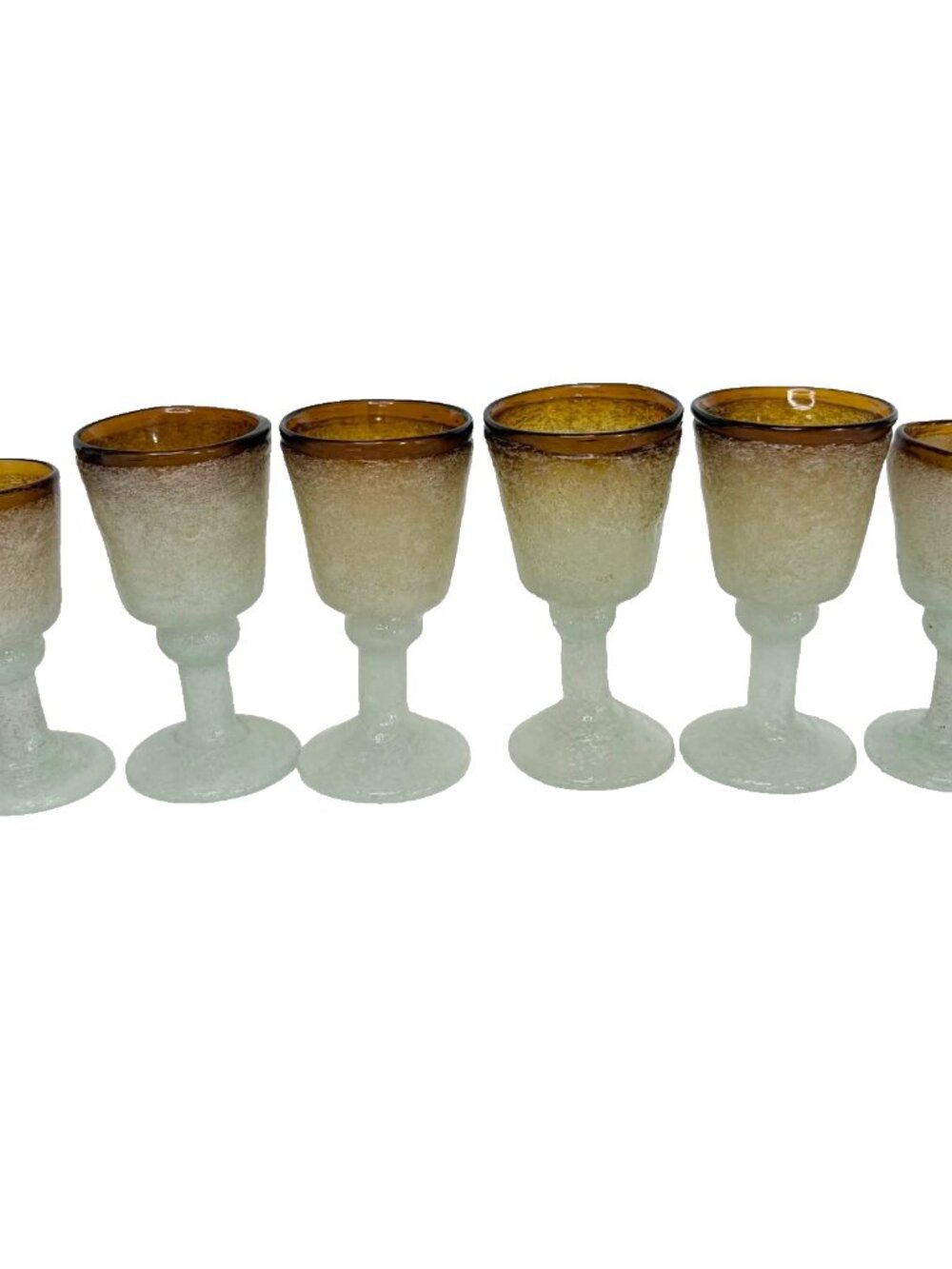 Napoleone Martinuzzi Murano Pulegoso Amber Gold Fleck Goblets Set of 6 - Vintage